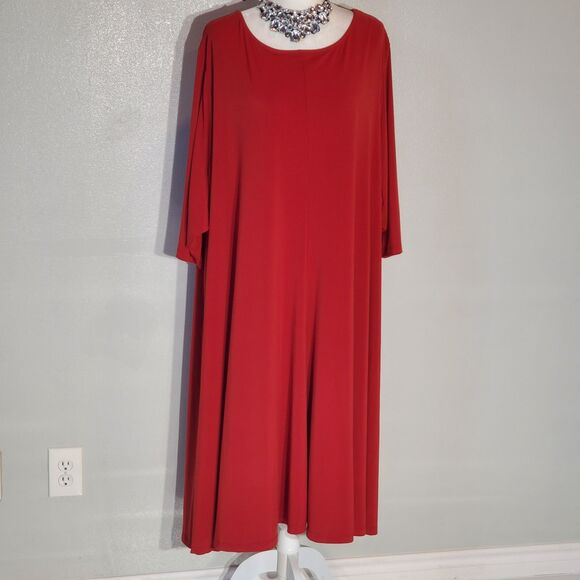 ROAMAN'S A-LINE DRESS COLOR RED 3/4 SLEEVE POLY/SPANDEX STRETCH SIZE 5X - Picture 3 of 8